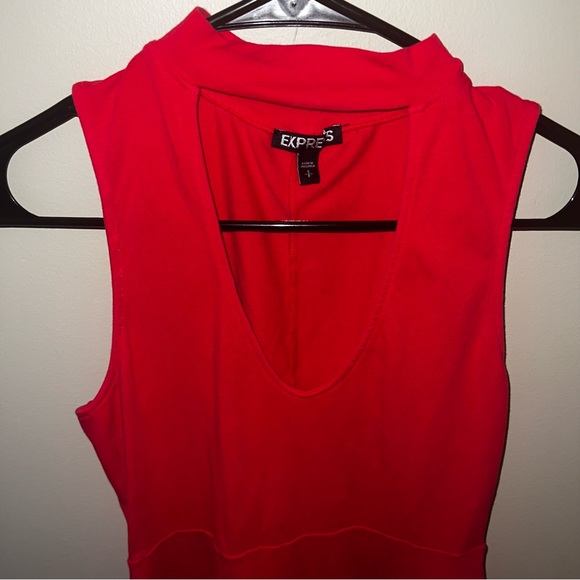 Express Red Fit & Flare Choker V Neck Stretchy Soft Flattering Dress Size Small - Picture 3 of 8